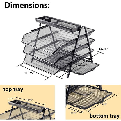 Halter 3 Tier Mesh Desktop Organizer with Sliding Paper Trays