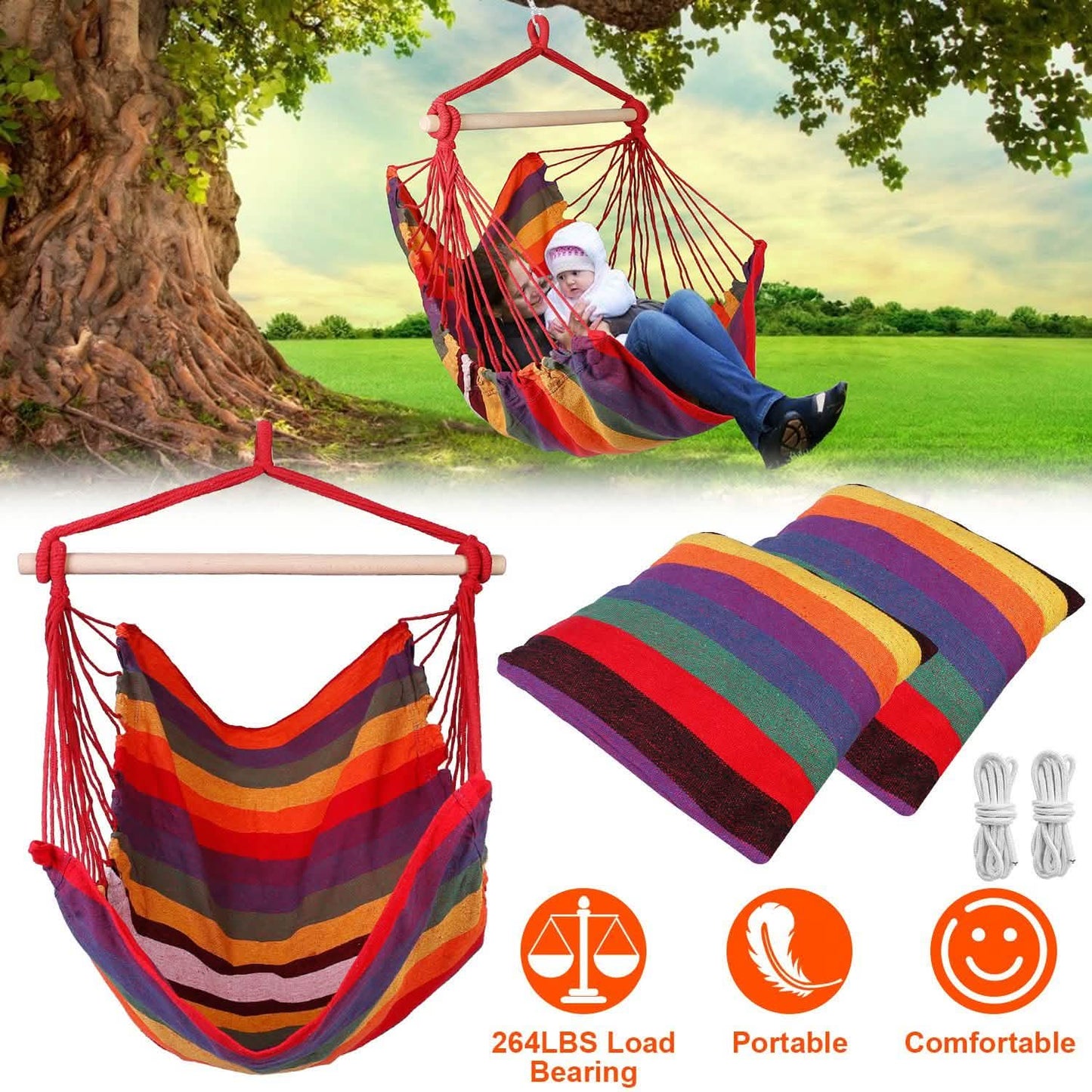 Hammock Hanging Chair Canvas with 2 Pillows
