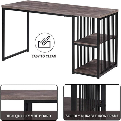 Home Office Computer Desk with 2 Open Storage Shelves