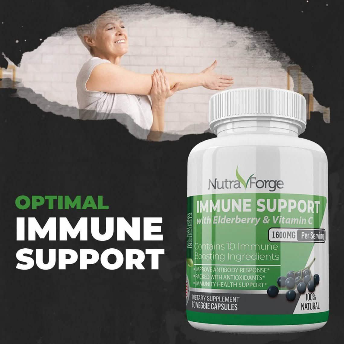 Immune Support Supplement with Elderberry, Vitamin C, Echinacea, Zinc, Garlic, Turmeric 1600mg NON GMO, GMP