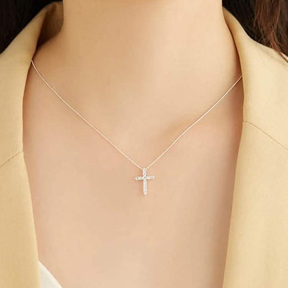INALIS - 925 Sterling Silver Classic Cross Cubic Zirconia Necklace