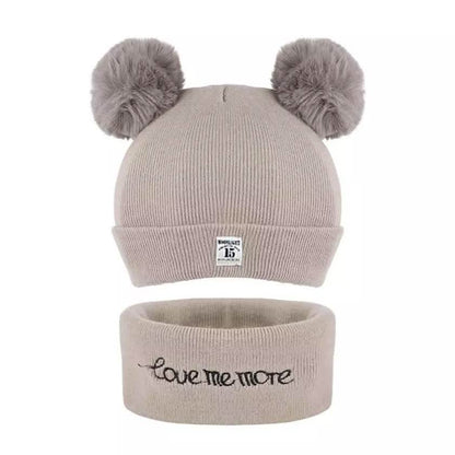 Infant Baby Winter Warm Knit Bobble Beanie Hat with Scarf Set