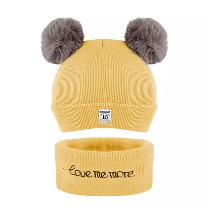 Infant Baby Winter Warm Knit Bobble Beanie Hat with Scarf Set
