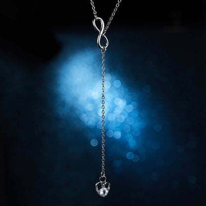 Infinity Heart Crystal Lariat Pendant Necklace