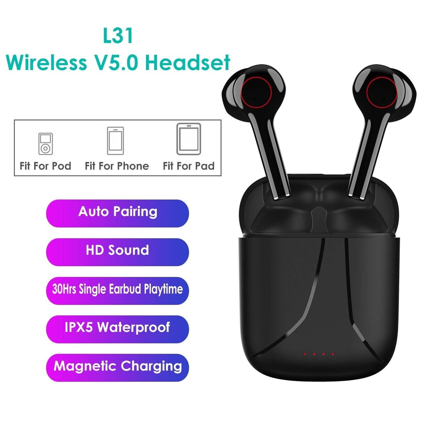 IPX5 Waterproof Wireless 5.0 TWS Earbuds Wireless Headset with Mic