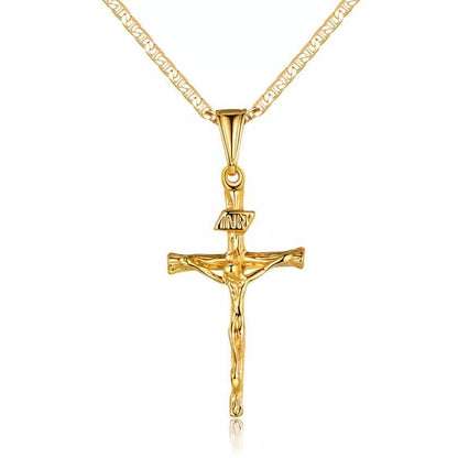 Jesus Crucifix Cross Gold Plated Pendant Necklace