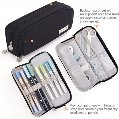 Large Capacity 3 Compartment Pouch Pencil Case