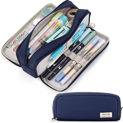 Large Capacity 3 Compartment Pouch Pencil Case