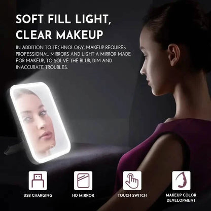 LED Makeup Mirror Touch Screen 3 Light Portable Standing Folding Vanity Mirror