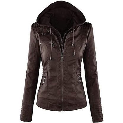 Lock and Love Women's Removable Hooded Faux Leather Jacket