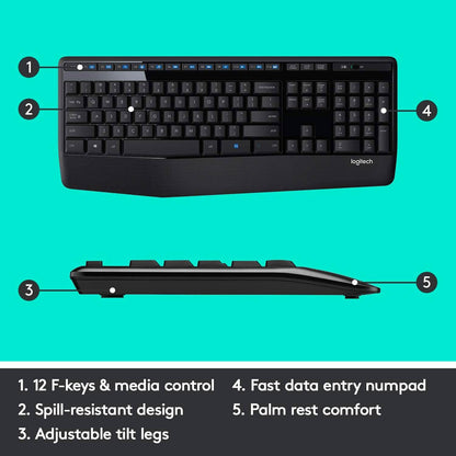Logitech Wireless Combo Full-Sized Keyboard with Comfortable Right-Handed Mouse (Refurbished)