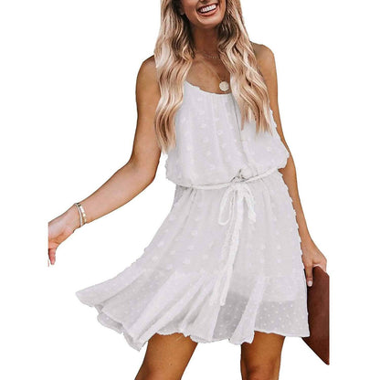Lovinchic Women's Spaghetti Strap Tied Waist Floral Mini Dress Summer Casual Flowy Dress