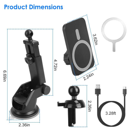 Magnetic Wireless Charger MagSafe Car Phone Mount Air Vent Holder