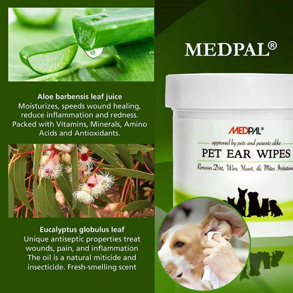 MedPal Cleaning Wipes for Dogs and Cats Prevent Ear Infections