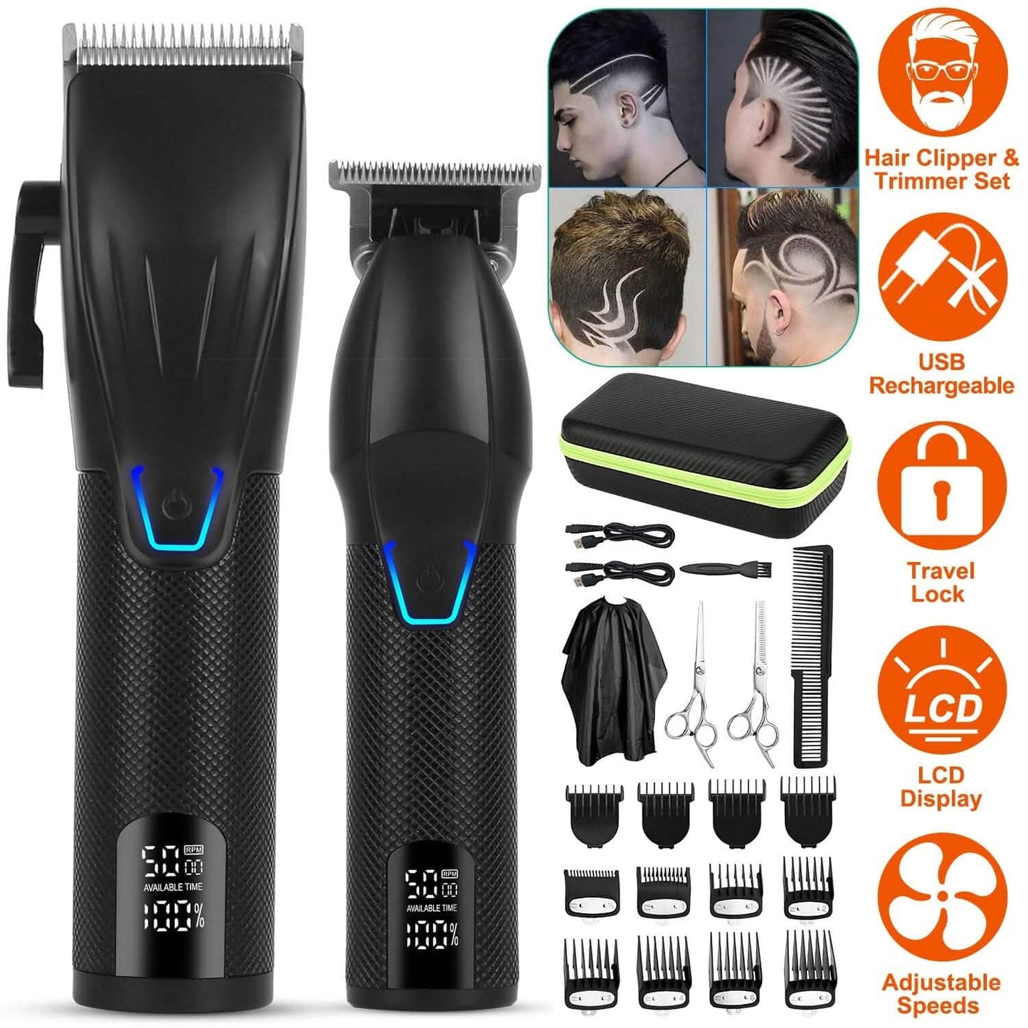 Men Electric Barber Clipper Hair Cutting Combo Set T Outliner Shaver Trimmers