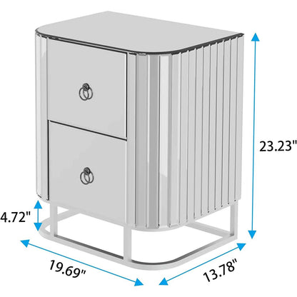 Mirrored Accent Table with 2 Drawers and Stainless Steel Frame