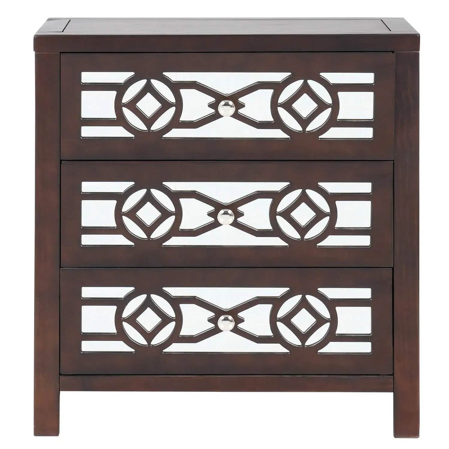 Mirrored Carved Pattern Modern Gold Finish Bedroom Nightstand