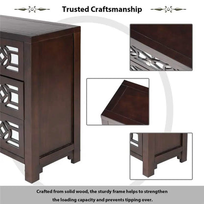 Mirrored Carved Pattern Modern Gold Finish Bedroom Nightstand