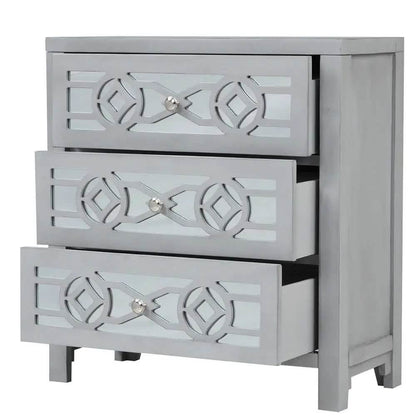 Mirrored Carved Pattern Modern Gold Finish Bedroom Nightstand