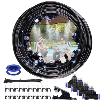 Misting Cooling System 65.6Ft Hose Line + 23 T-Joint Nozzles Water Sprayer