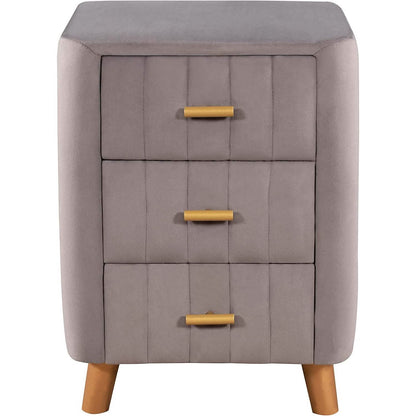 Modern Bedside Velvet Upholstered 3-Drawer Nightstand with Metal Handles