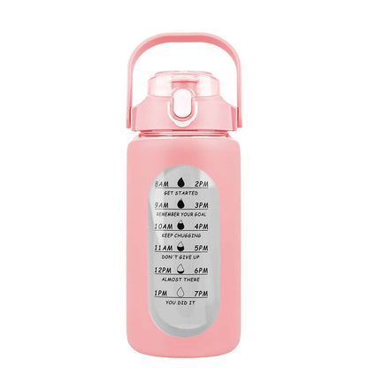 Motivational Water Bottle Intake Tracker with Straw Time Marker Silicone Sleeve Handle