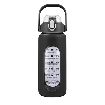 Motivational Water Bottle Intake Tracker with Straw Time Marker Silicone Sleeve Handle