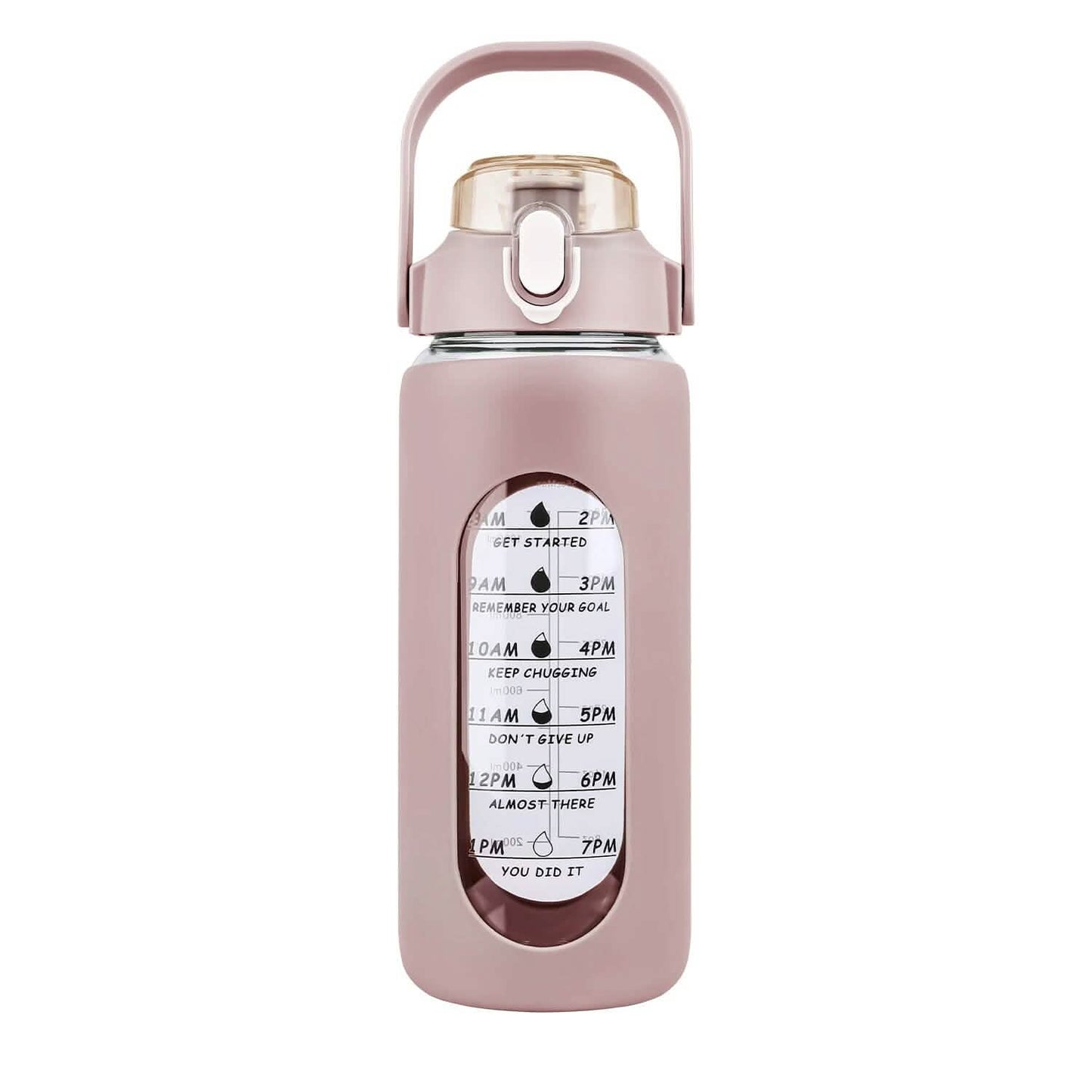 Motivational Water Bottle Intake Tracker with Straw Time Marker Silicone Sleeve Handle