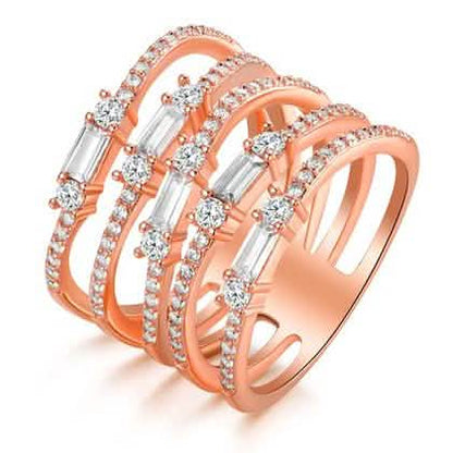 Multi Row Rose Gold Plated Ring Made with Swarovski Elements