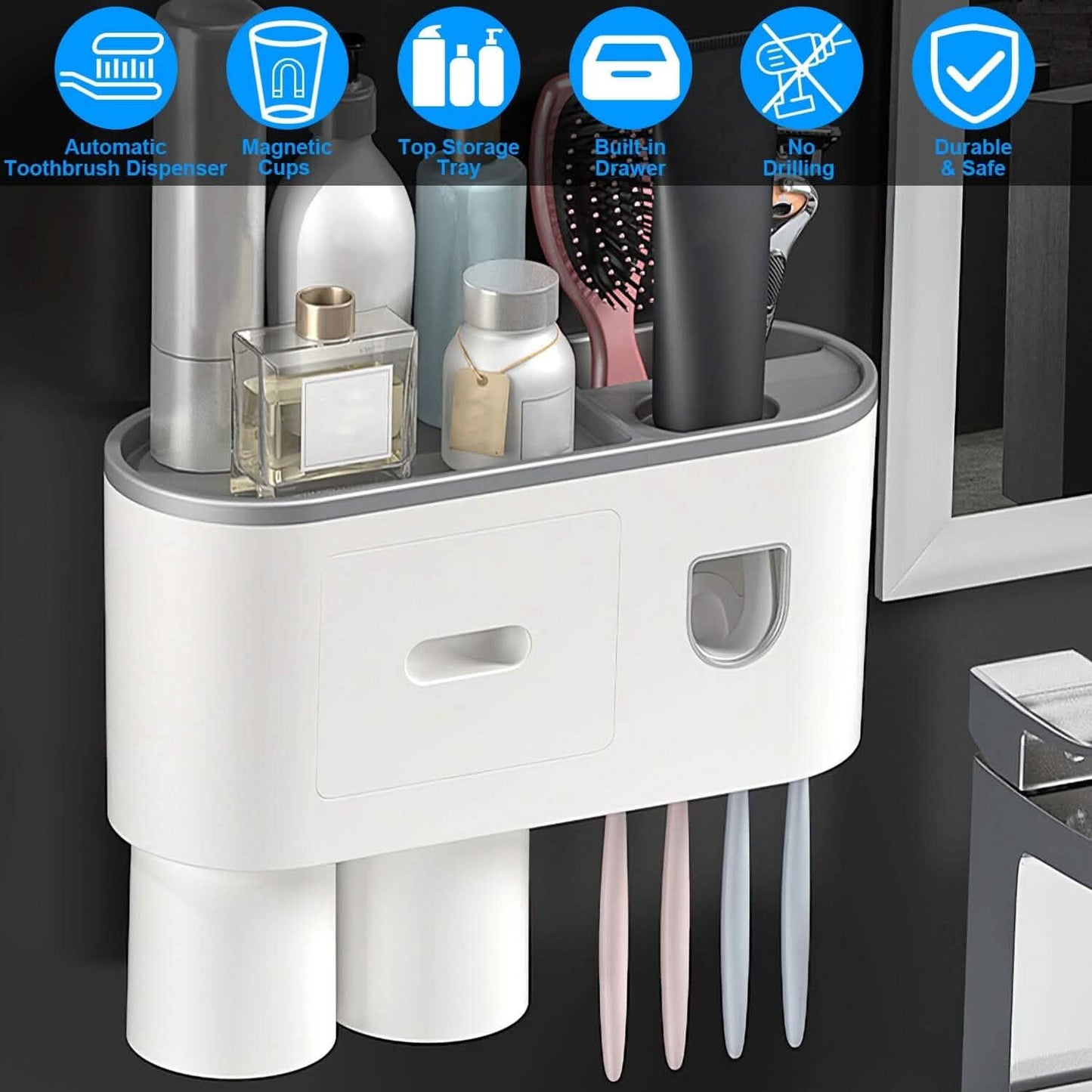 Multifunctional Wall Mount Toothbrush Holder Rack Organizer
