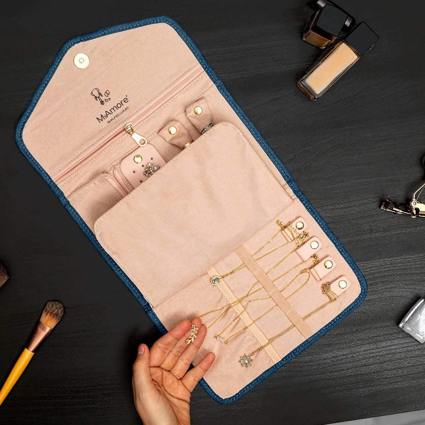 MyAmore' Jewelry Roll Travel Case
