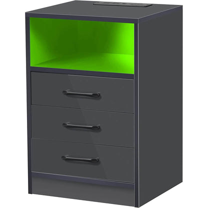 Nightstand with 3 Drawers, Cabinet and USB Charging Ports