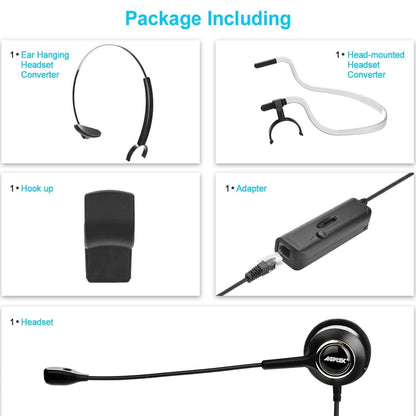 Noise Canceling Headset Convertible RJ9 Earphone with Microphone Adaptor