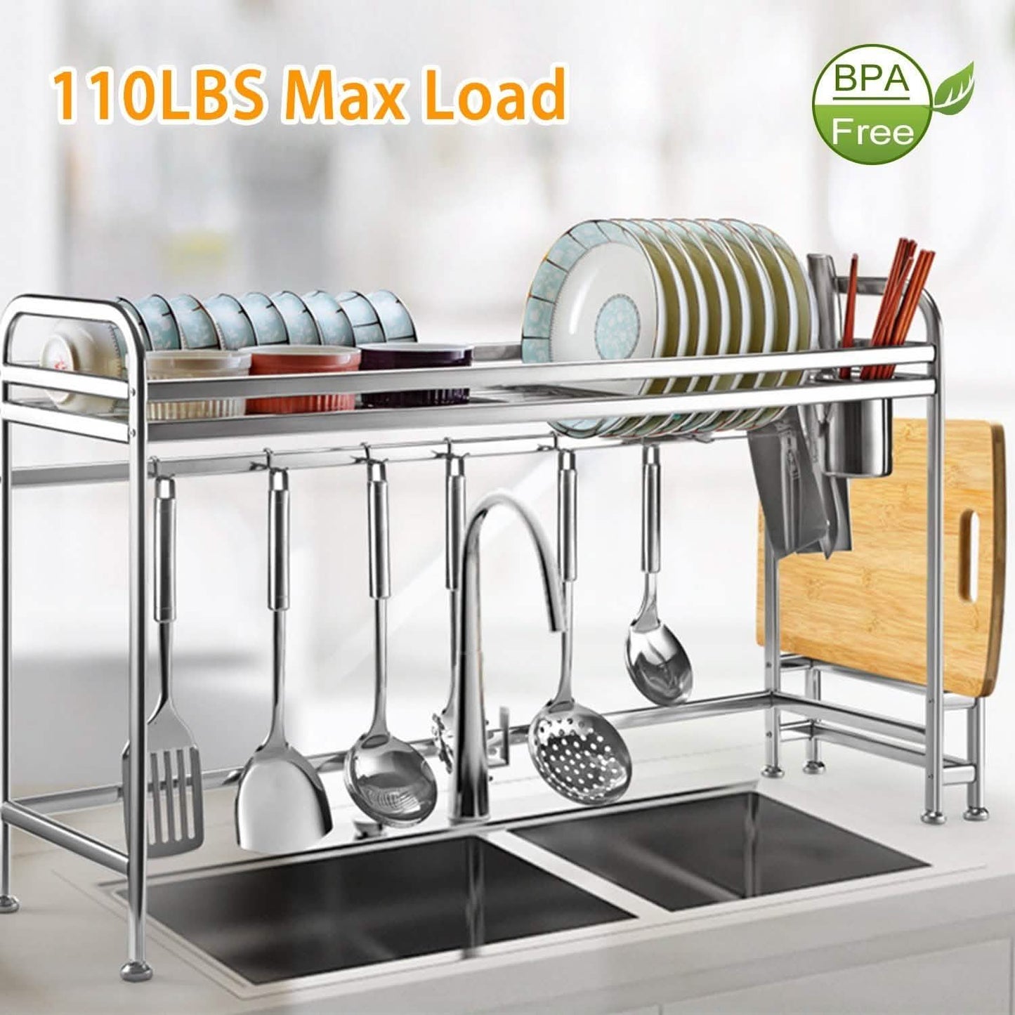 Over Sink Dish Drying Rack with Cutlery Holder