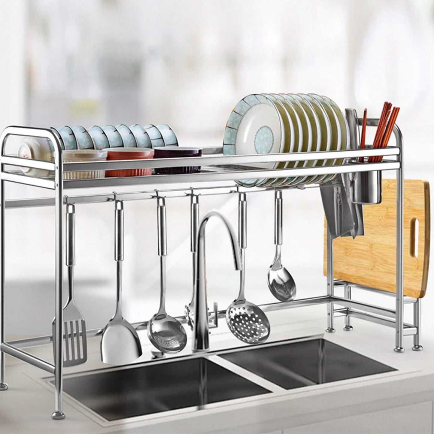 Over Sink Dish Drying Rack with Cutlery Holder