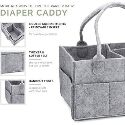 Parker Baby Diaper Caddy - Nursery Storage Bin and Car Organizer for Diapers and Baby Wipes
