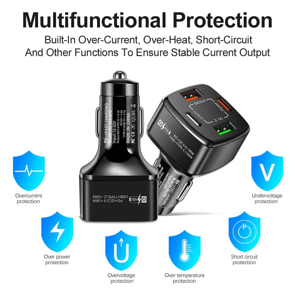 PBG 4 Port Car Charger 2 PD Ports and 2 USB Ports