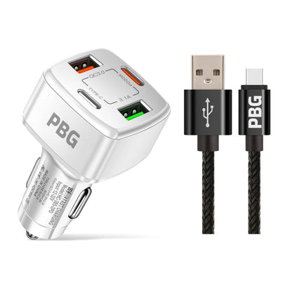 PBG 4 Port PD/USB Car Charger and 10Ft. Zebra Style Lightning Cable Bundle