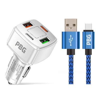 PBG 4 Port PD/USB Car Charger and 10Ft. Zebra Style Lightning Cable Bundle