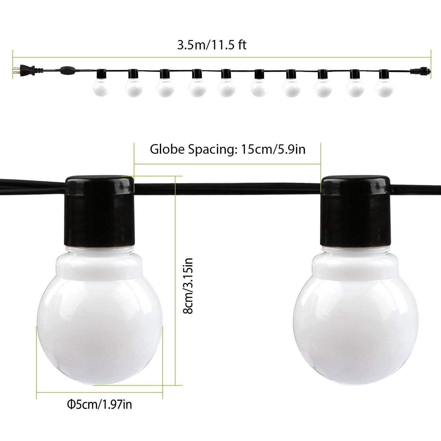 Plug-in Globe String Light Warm White Fairy Light Bulbs
