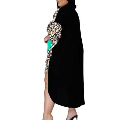 Plus Size Dress Color Block Loose Shirt Dress