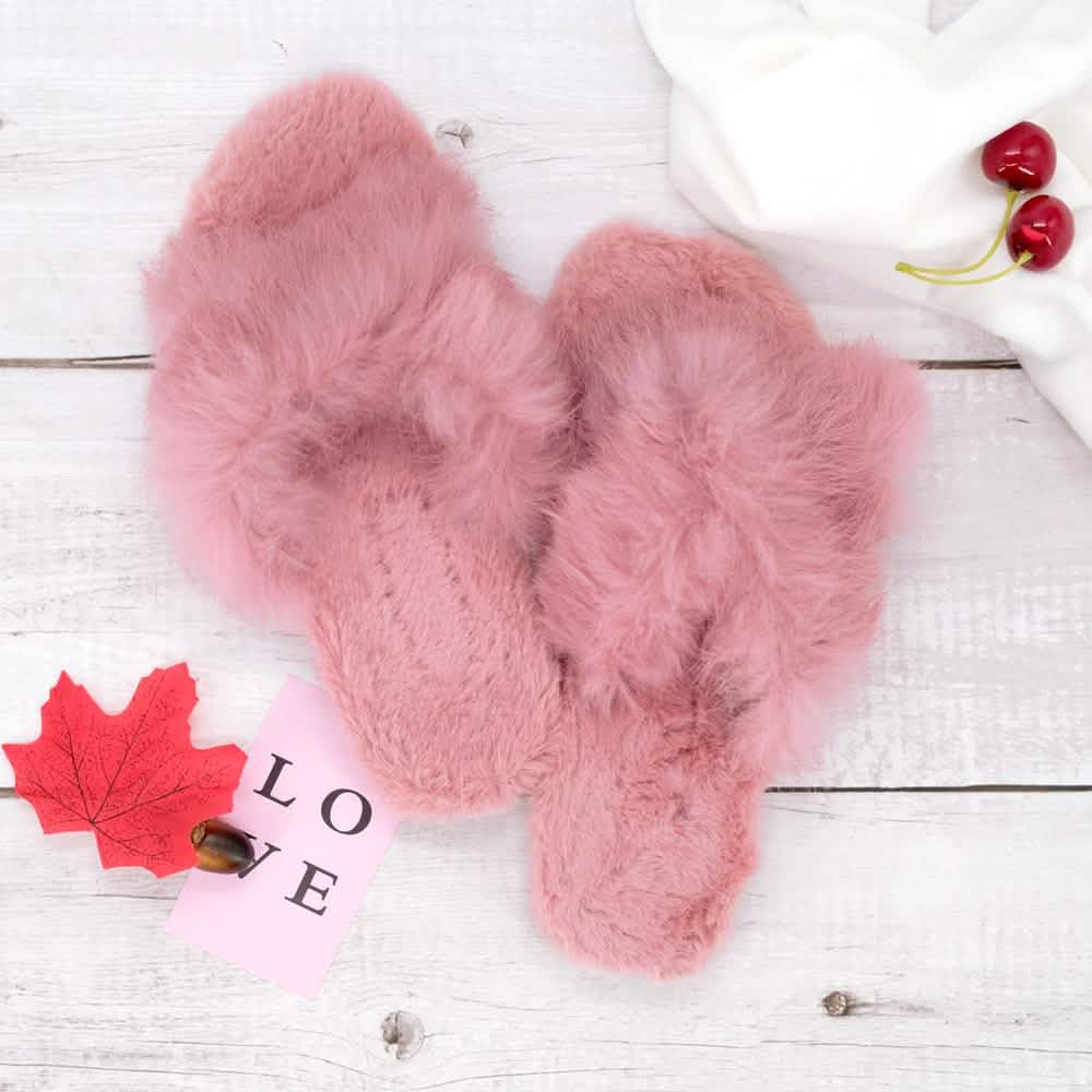 Plush Cross Band Slippers
