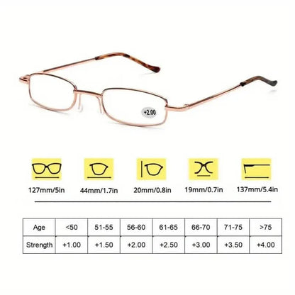 Portable Presbyopia Reading Glasses with Pen Tube Case - Unisex, Metal Frame, Spring Hinge, +1.00~+4.00, Plastic Lens