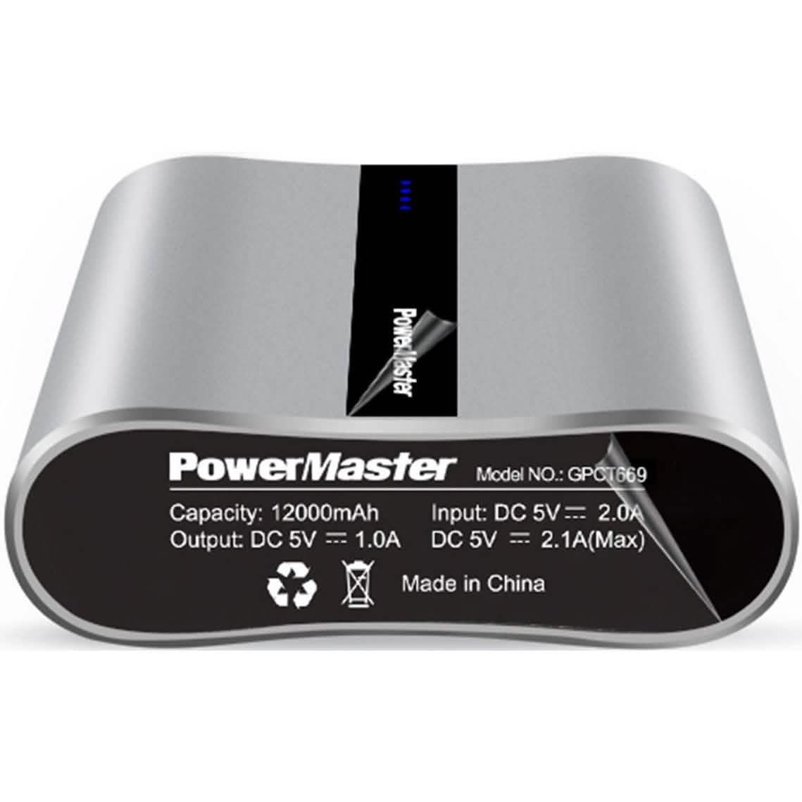 Powermaster 12000mAh Portable Charger with Dual USB Ports 3.1A Output