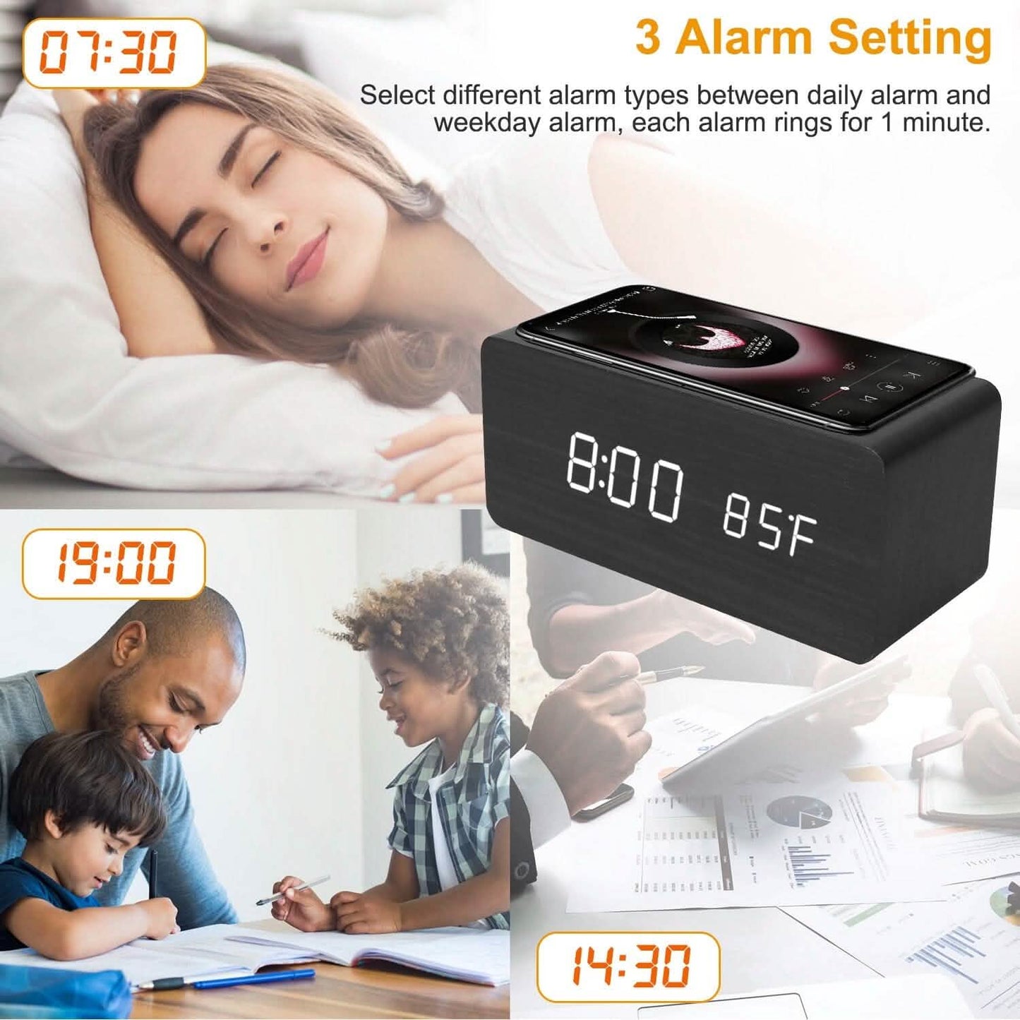 Qi Wireless Charger Digital Alarm Clock