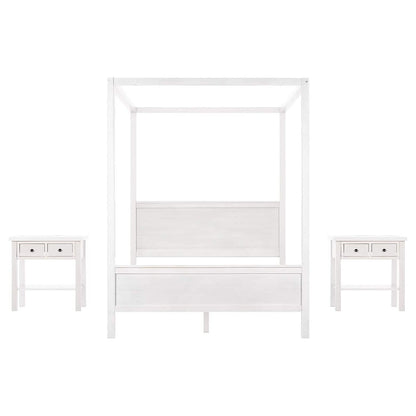 Queen Size Canopy Bed with 2 Nightstands