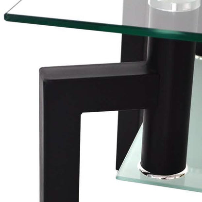 Rectangular Tempered Metal Tube Leg Living Room Glass Coffee Table