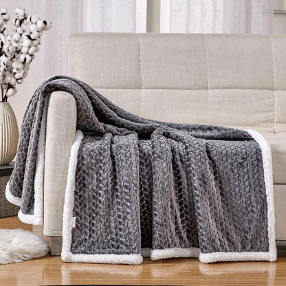 Reversible Soft Braided Sherpa Throw Blanket