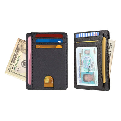 RFID Blocking Minimalist Front Pocket Slim Leather Wallet For Men Women