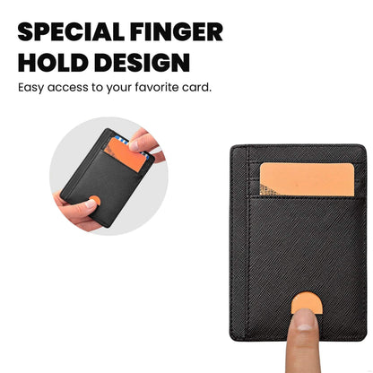 RFID Blocking Minimalist Front Pocket Slim Leather Wallet For Men Women